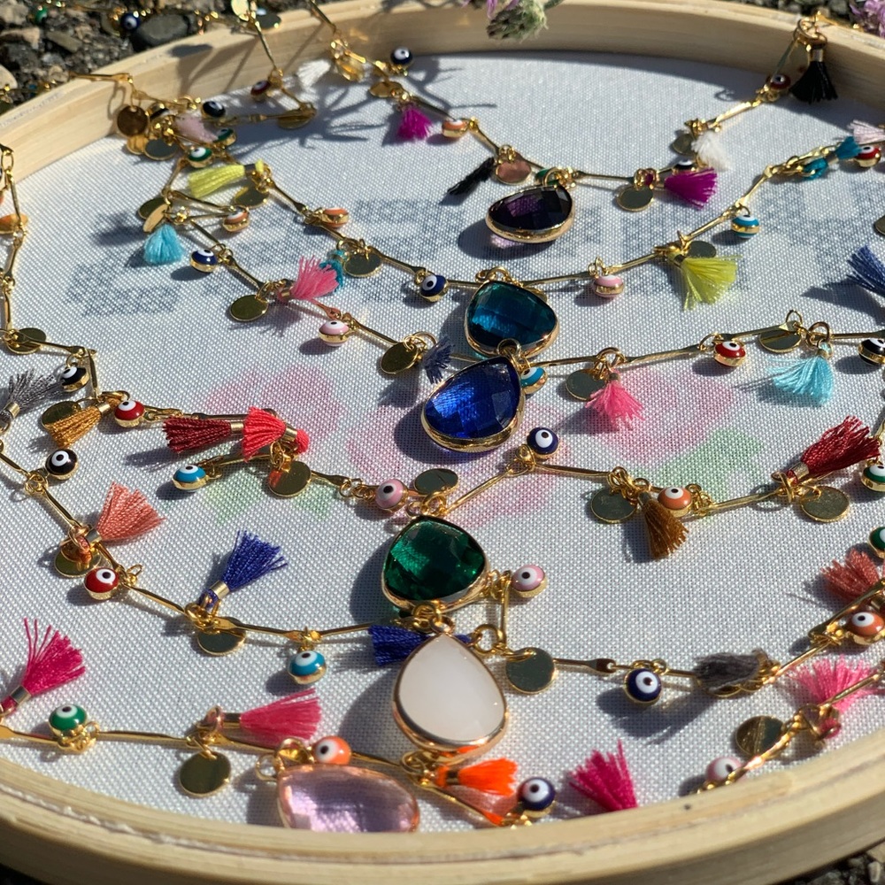 Handmade Boho eye gem necklaces